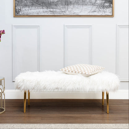 Clarence Fur Effect Bench with Gold Legs