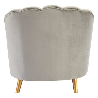 Orlina Grey Velvet Scalloped Curved Chair With Gold Wood Legs