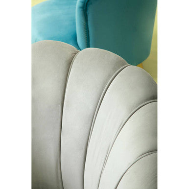 Orlina Grey Velvet Scalloped Curved Chair With Gold Wood Legs