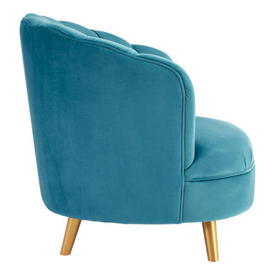 Orlina Blue Velvet Scalloped Curved Chair With Gold Wood Legs