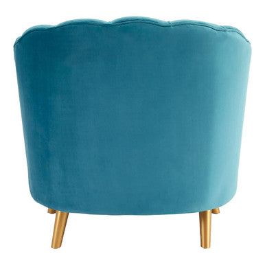 Orlina Blue Velvet Scalloped Curved Chair With Gold Wood Legs