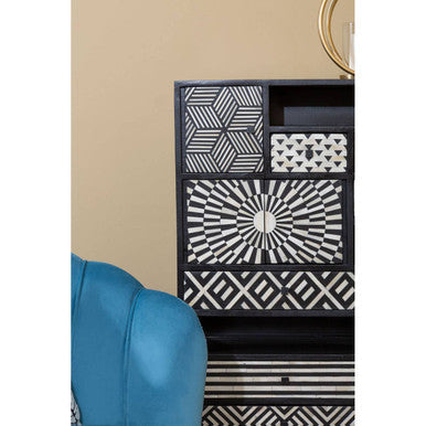 Orlina Blue Velvet Scalloped Curved Chair With Gold Wood Legs