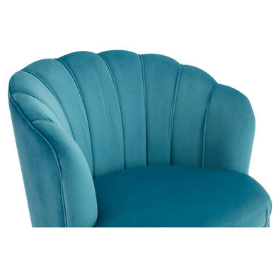 Orlina Blue Velvet Scalloped Curved Chair With Gold Wood Legs