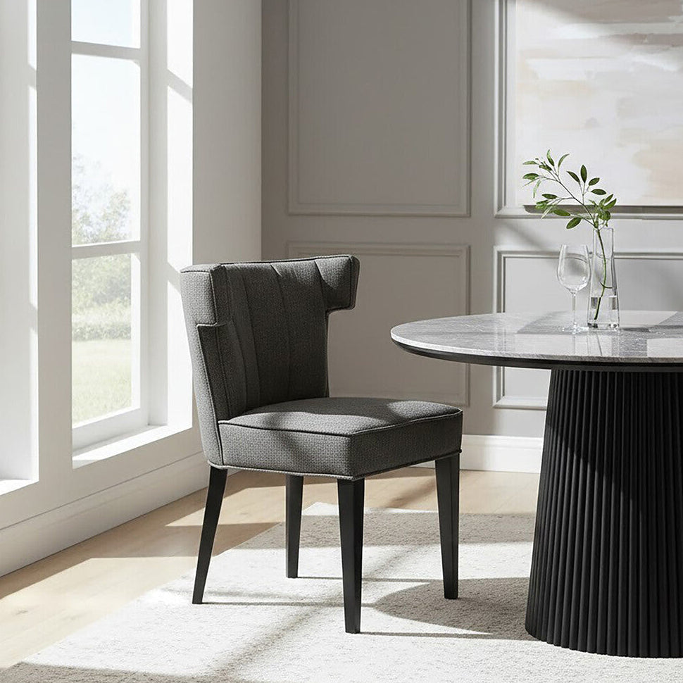 Grey Fabric Dining Chair with Black Legs | Oria