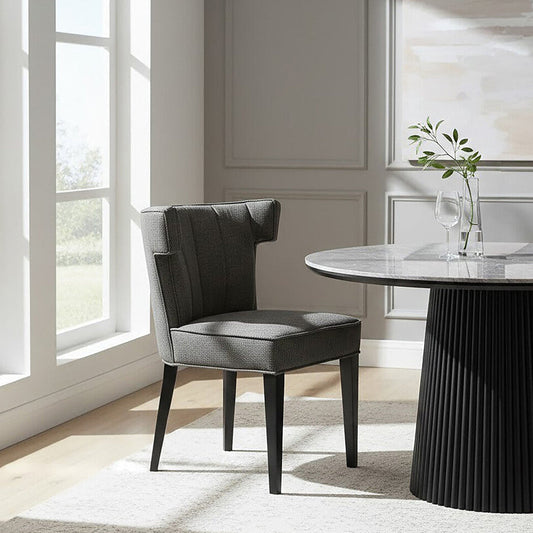 Grey Fabric Dining Chair with Black Legs | Oria