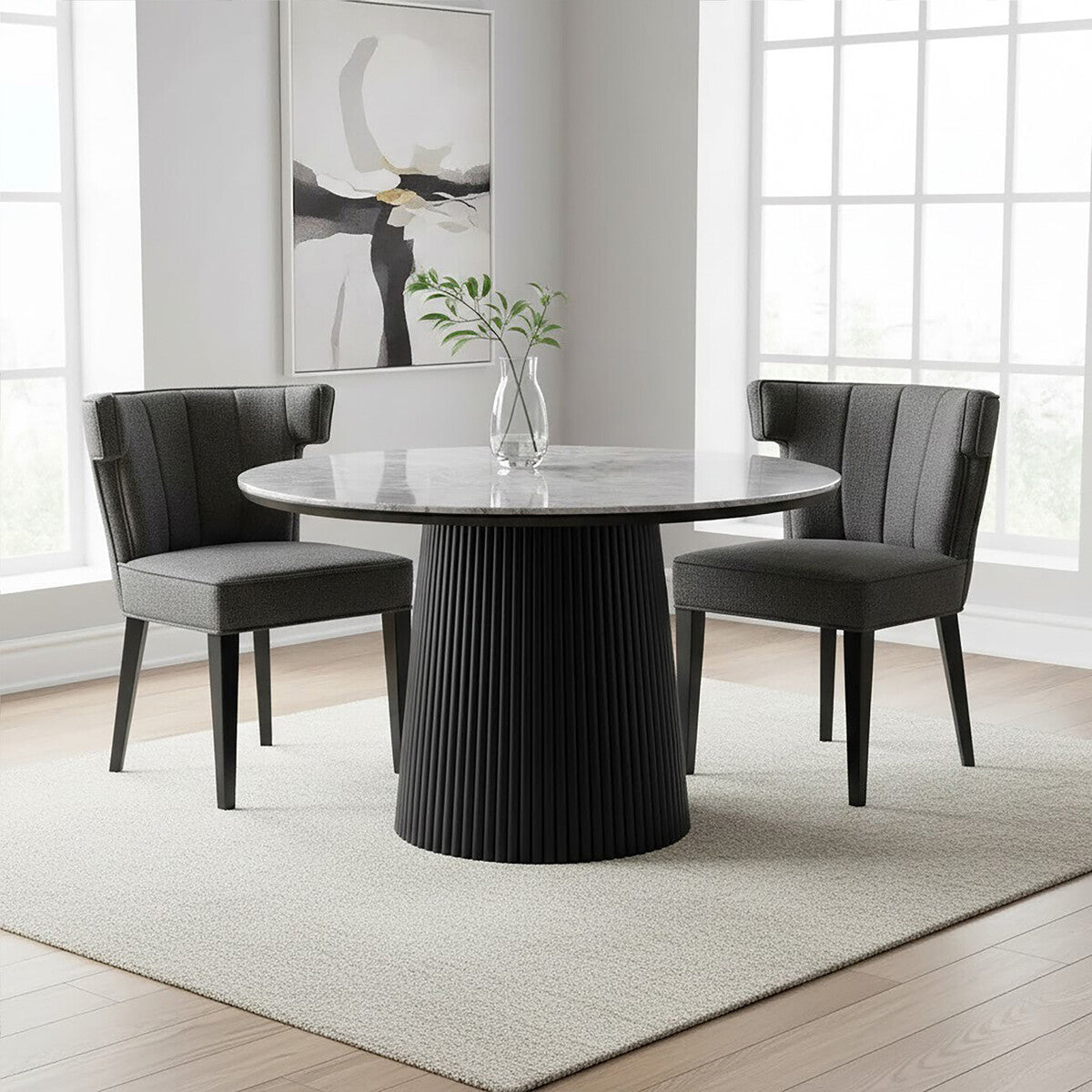 Grey Fabric Dining Chair with Black Legs | Oria