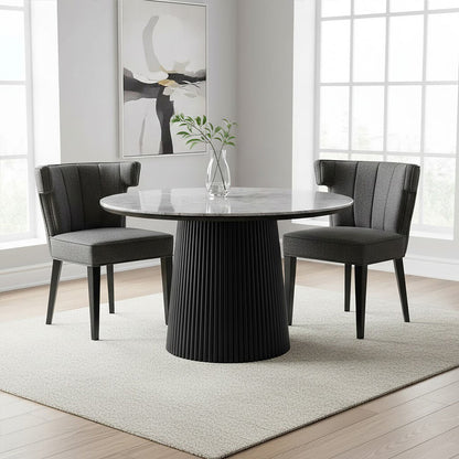 Grey Fabric Dining Chair with Black Legs | Oria