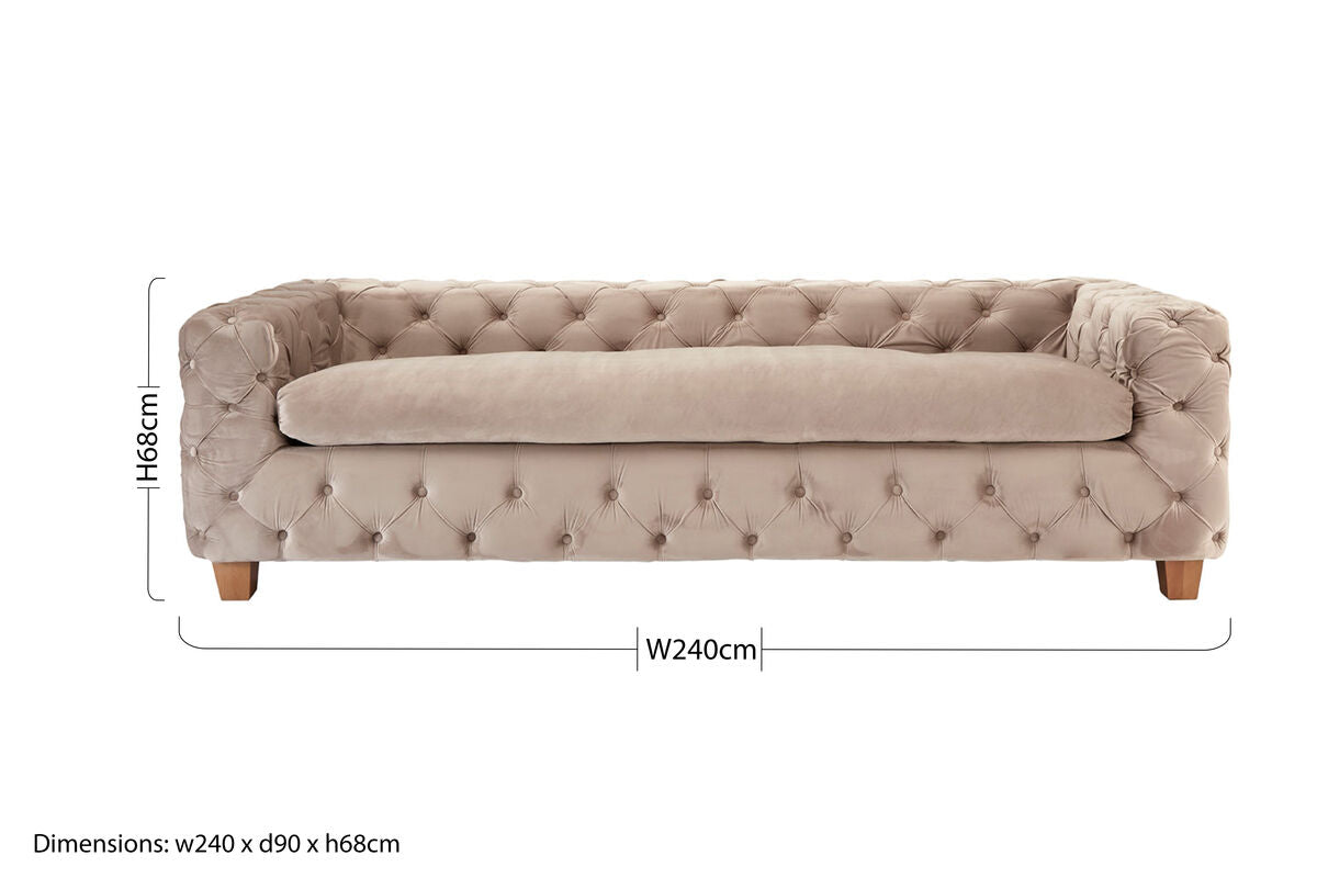Ophelia 3 Seat Beige Velvet Sofa