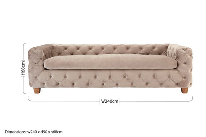 Ophelia 3 Seat Beige Velvet Sofa