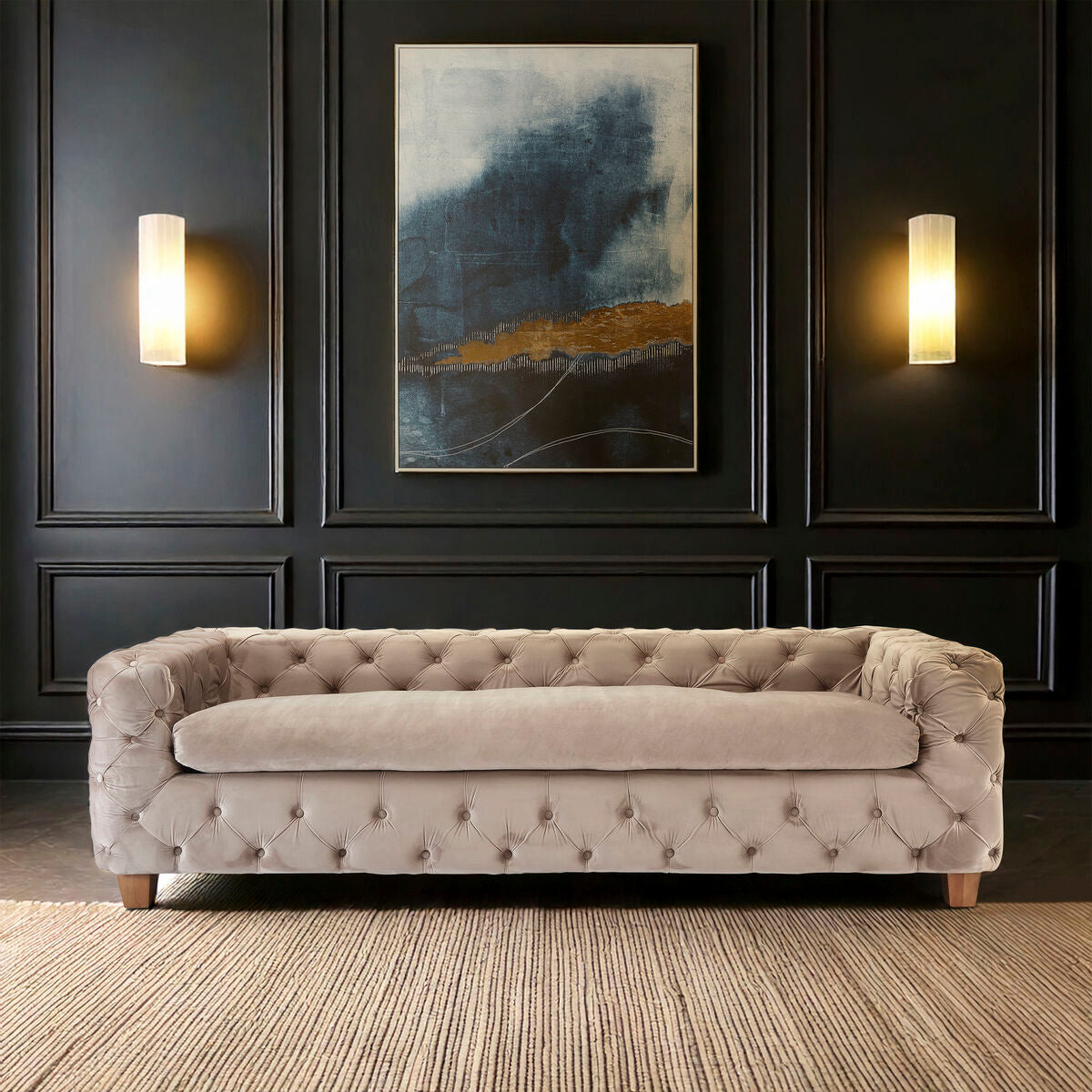 Ophelia 3 Seat Beige Velvet Sofa