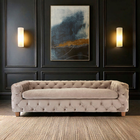 Ophelia 3 Seat Beige Velvet Sofa