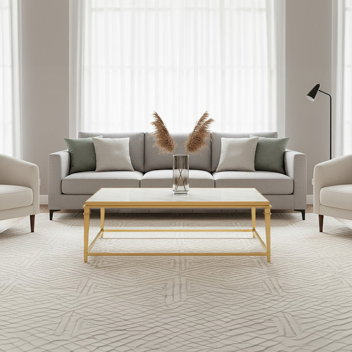 Alvaro Rectangular Coffee Table With White Marble Top