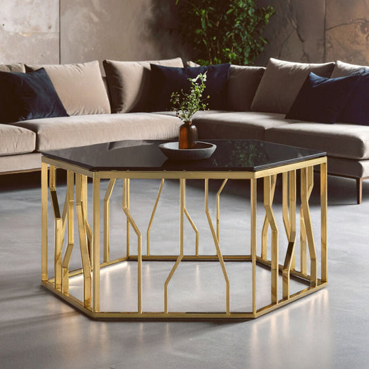 Alvaro Gold And Black Hexagonal Coffee Table