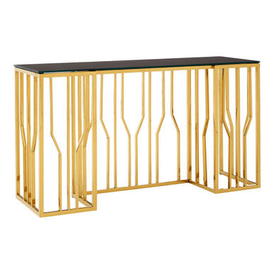 Alvaro Console Table In Gold And Black Glass Top