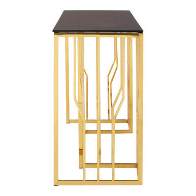 Alvaro Console Table In Gold And Black Glass Top