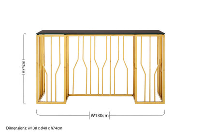 Alvaro Console Table In Gold And Black Glass Top