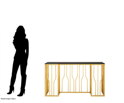 Alvaro Console Table In Gold And Black Glass Top