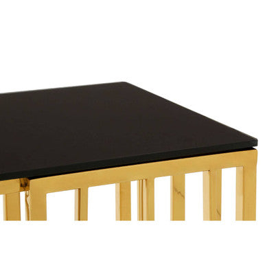 Alvaro Console Table In Gold And Black Glass Top