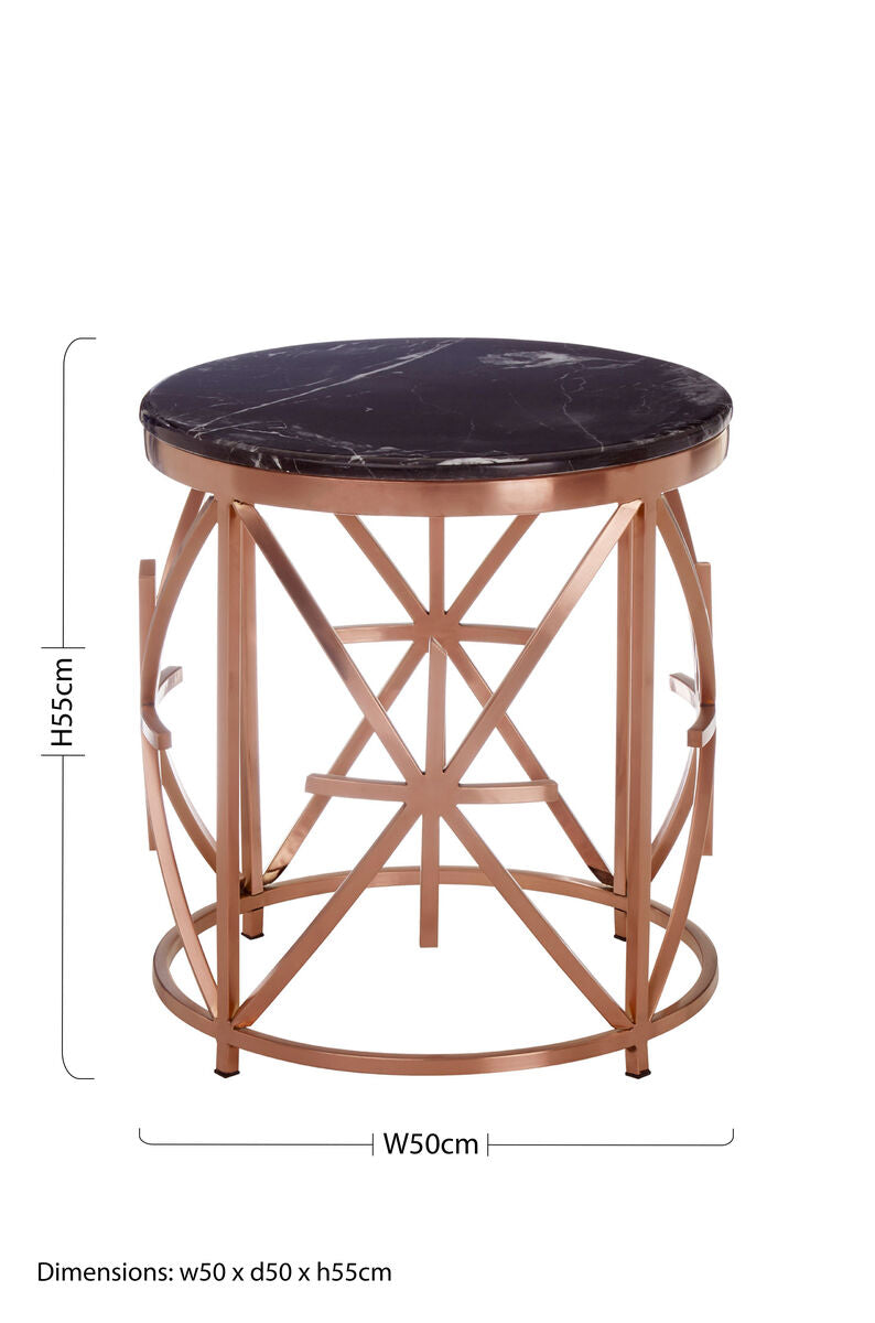 Alvaro Black Marble And Rose Gold Side Table