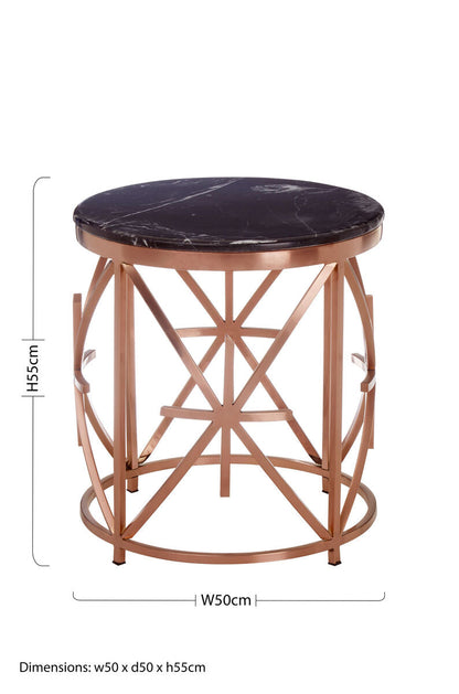 Alvaro Black Marble And Rose Gold Side Table