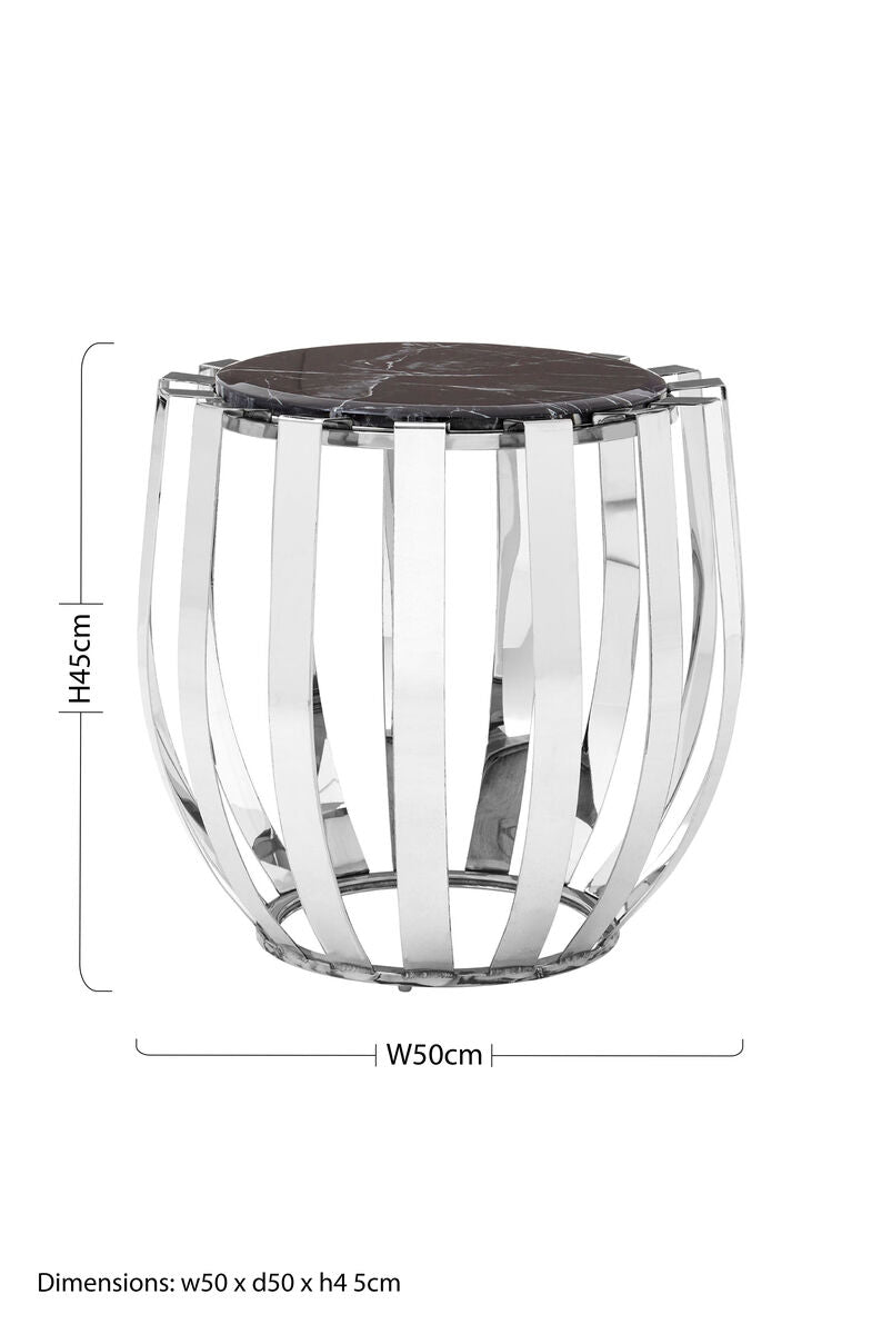 Alvaro Black Marble And Chrome Side Table