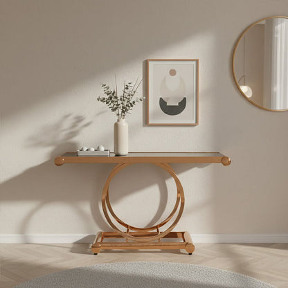 Black Tempered Glass Top with Rose Gold Stainless Steel Frame with Rounded Corners | Novara