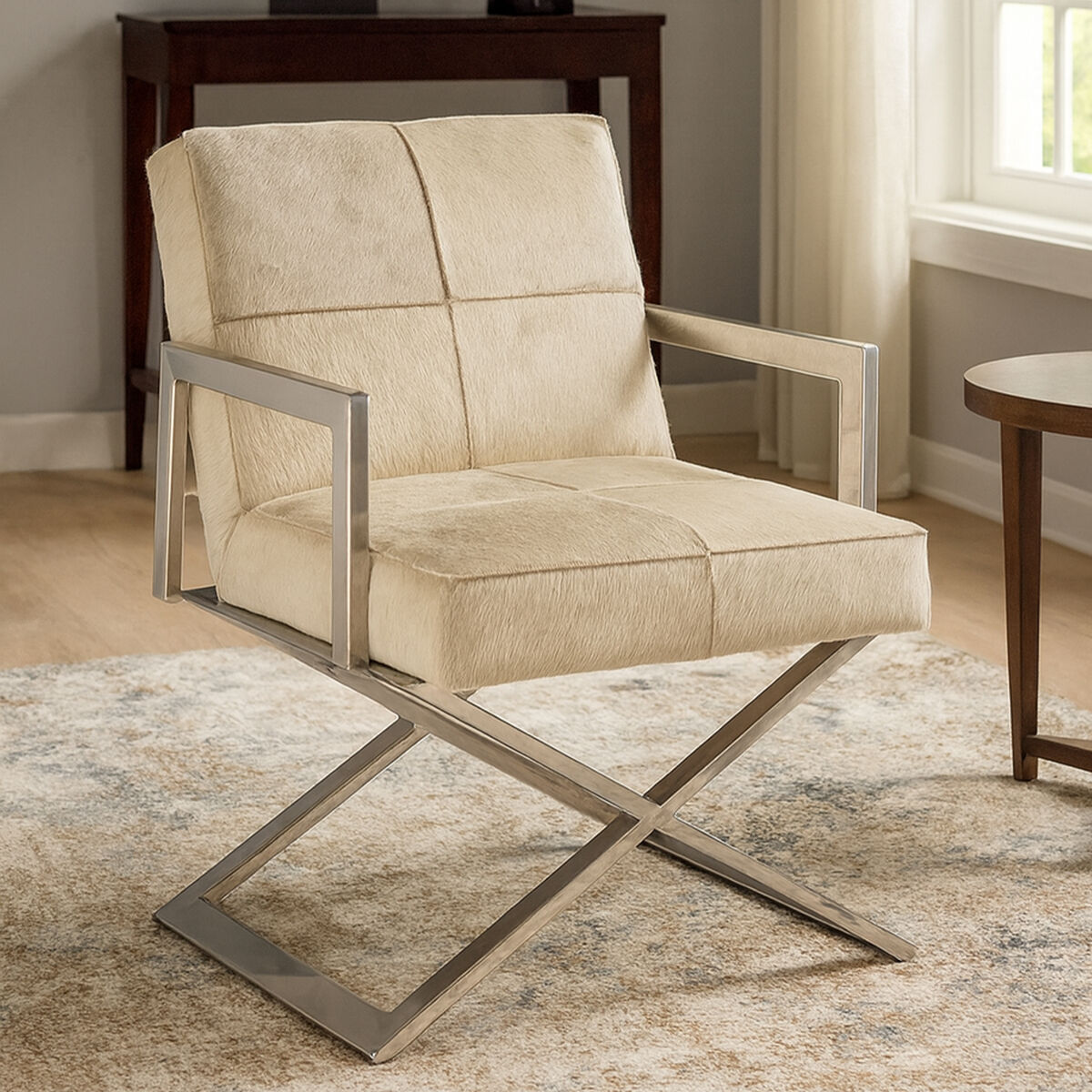 Kensington Townhouse Grey Hair on Leather Chair with Stainless Steel Frame