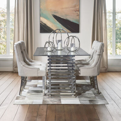 Silver Dining Table with Clear Tempered Glass Top | Vogue