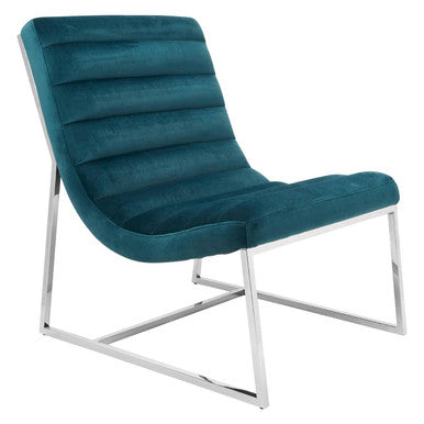 Vogue Teal Velvet Curving Profile Lounge Chair