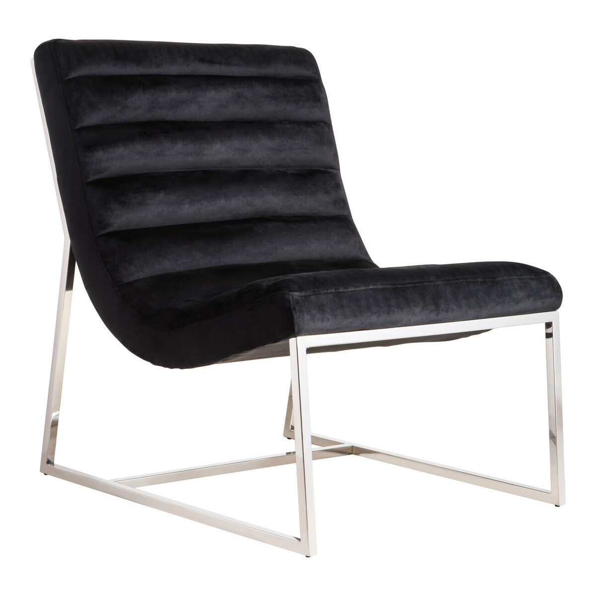 Vogue Midnight Blue Velvet Lounge Chair with Channel Tufting