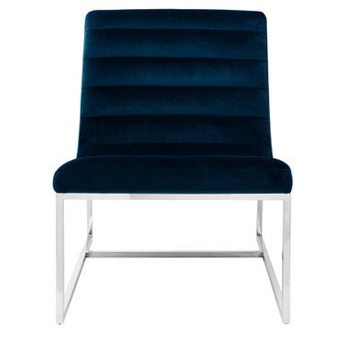 Vogue Midnight Blue Velvet Lounge Chair with Channel Tufting
