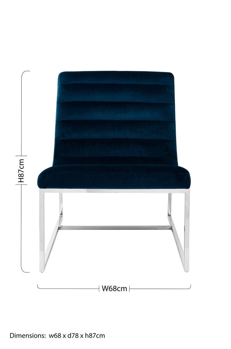 Vogue Midnight Blue Velvet Lounge Chair with Channel Tufting