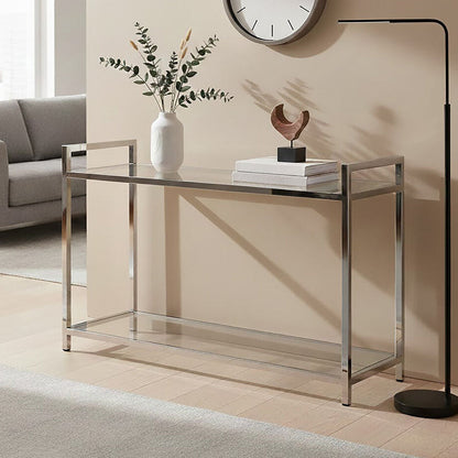 Vogue Stainless Steel Console Table With Glass Top