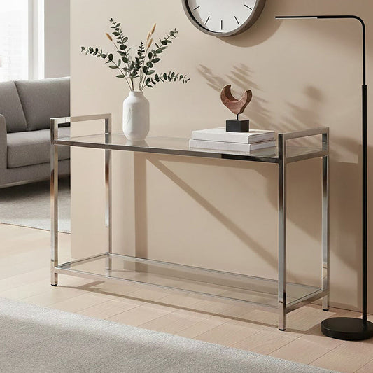 Vogue Stainless Steel Console Table With Glass Top