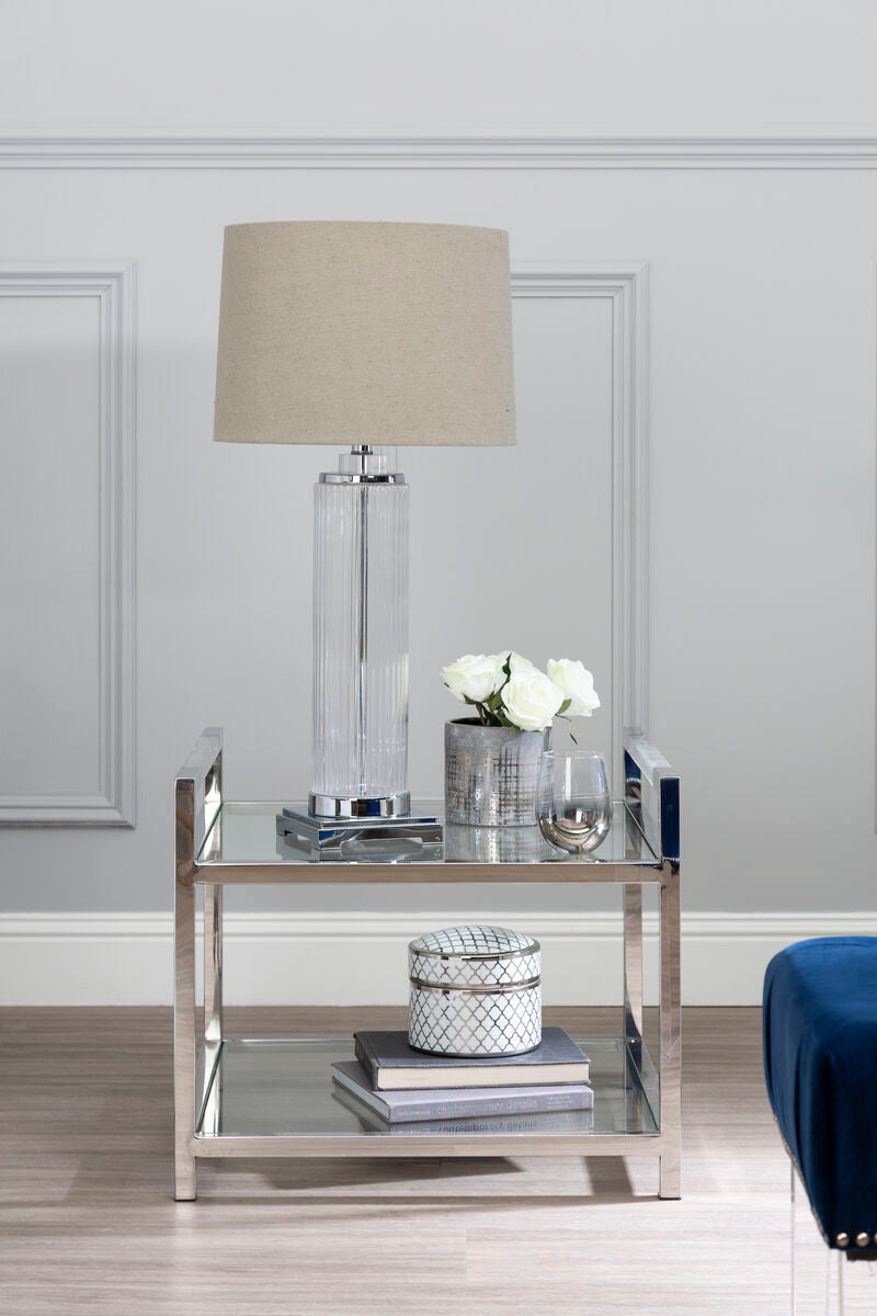 Silver Two Tier Square End Table with Glass Top | Vogue