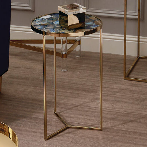 Agate Top Round Side Table with Gold Frame | Vita