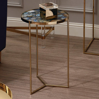 Agate Top Round Side Table with Gold Frame | Vita