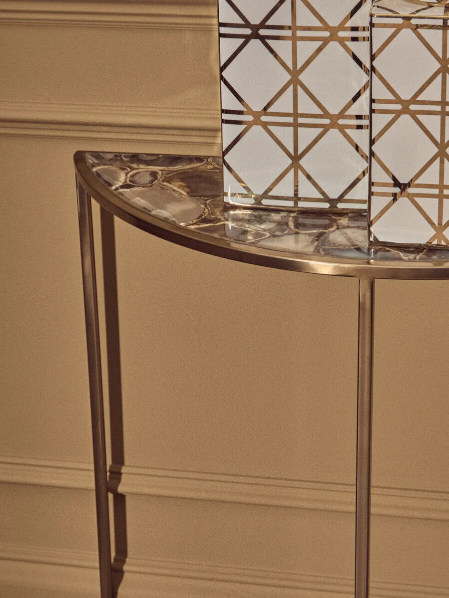 Vita Half Moon Console Table With Black Agate Top