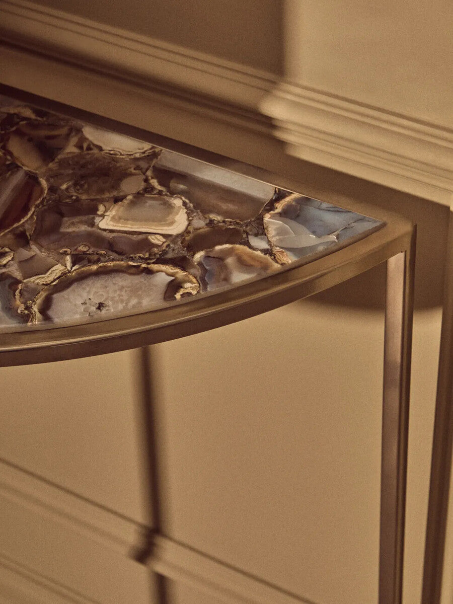 Vita Half Moon Console Table With Black Agate Top