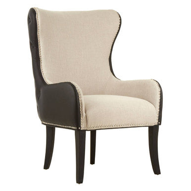 Doucet Natural Fabric Armchair with Black Leather Effect Back