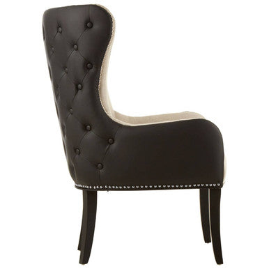 Doucet Natural Fabric Armchair with Black Leather Effect Back