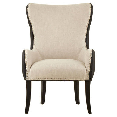 Doucet Natural Fabric Armchair with Black Leather Effect Back