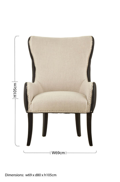 Doucet Natural Fabric Armchair with Black Leather Effect Back
