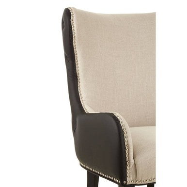 Doucet Natural Fabric Armchair with Black Leather Effect Back