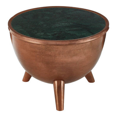 Crest Copper Bowl Shape Coffee Table with Green Marble