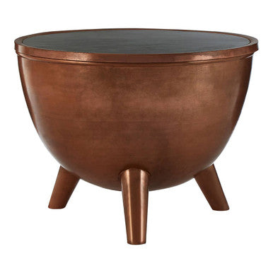 Crest Copper Bowl Shape Coffee Table with Green Marble