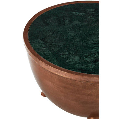 Crest Copper Bowl Shape Coffee Table with Green Marble
