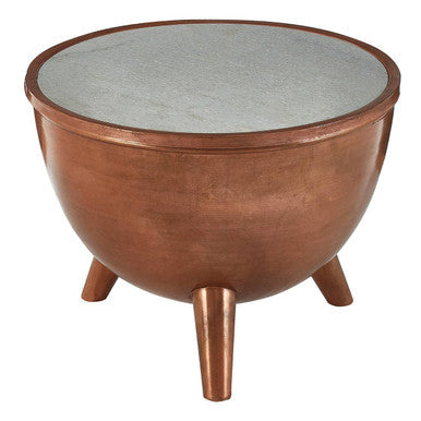 Crest Copper Bowl Shaped Coffee Table with White Marble