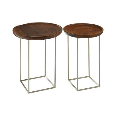 Crest Set Of 2 Iron Base And Wood Top Side Tables