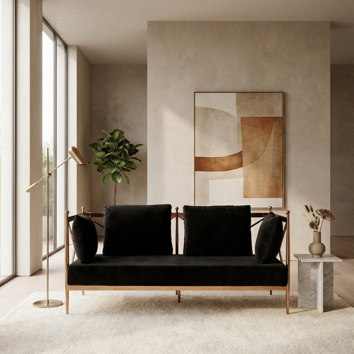 2 Seater Rose Gold Lattice Arms Sofa | Novo